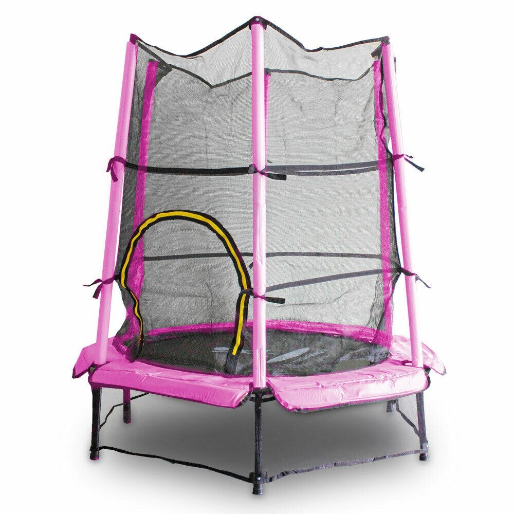 Růžová Trampolína do zahrady pro dítě/děti + ochrana a síť silná batuta M17515